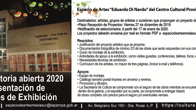 Convocatoria para Proyectos de Exhibición 2020, en el Espacio de Arte