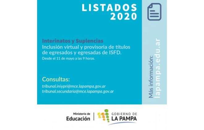 Listados 2020: Educación habilitó la inclusión virtual y provisoria de títulos de los ISFD