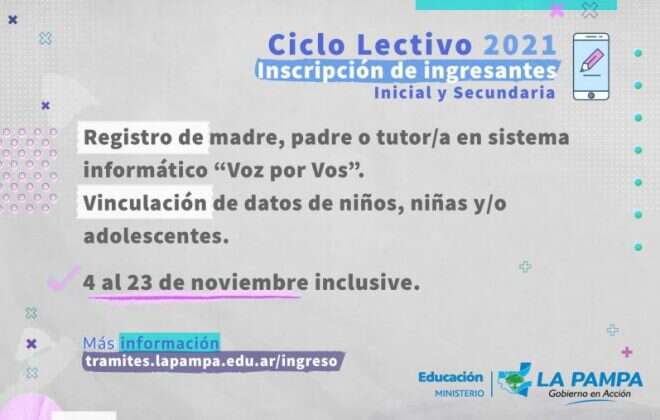 Ciclo Lectivo 2021: inscripciones de ingresantes a nivel Inicial y Secundaria