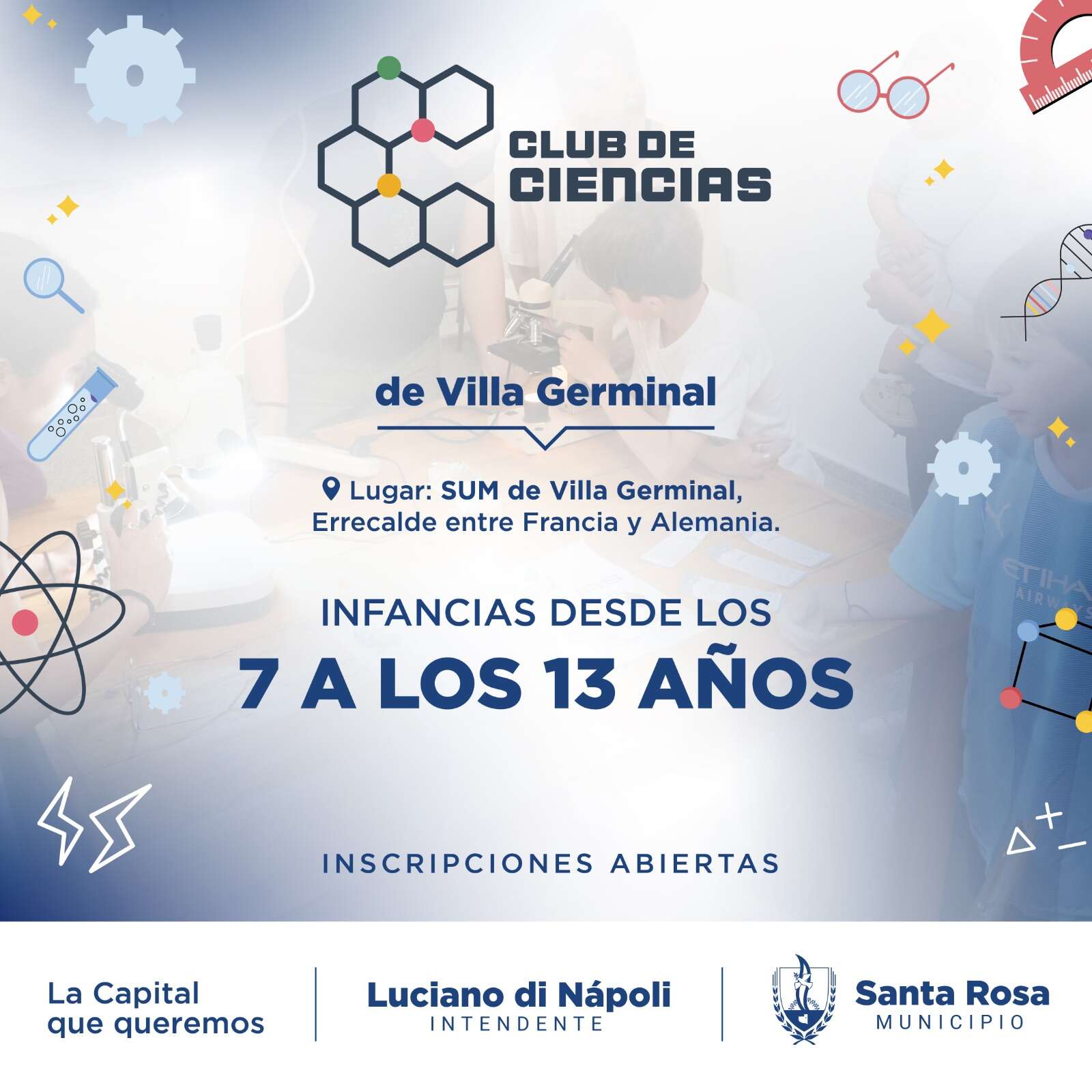 Santa Rosa: Se encuentran abiertas las inscripciones para el Club de Ciencias y Tecnología de Villa Germinal