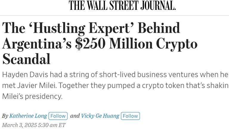 Escala el Criptogate: The Wall Street Journal deslizó que Javier Milei y Hayden Davis pumpearon $LIBRA